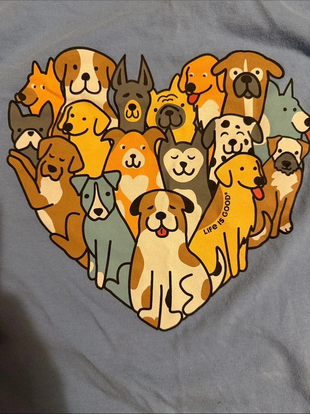 Life Is Good Light Blue Long-Sleeve Tee with Heart of Dogs Graphic